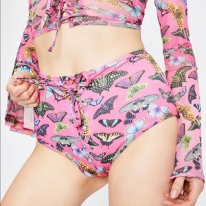 Dollskill club exx butterfly rave tie up booty shorts